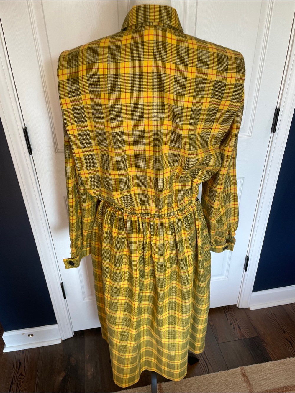 VTG R&K Originals Yellow Plaid Shirt Dress Long Sleeve Belted Midi Size 8 - Picture 6 of 12